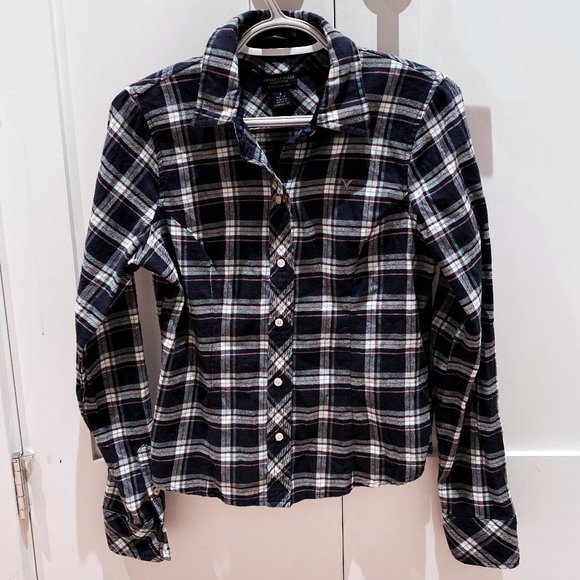 American Eagle Blue Button Up Plaid Shirt - Picture 5 of 8